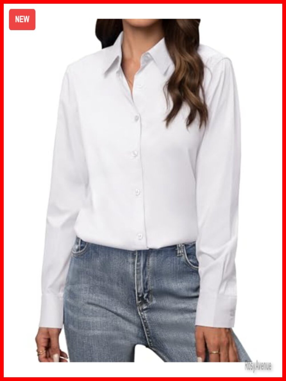 Cotton Blend Button Down Blouse V-Neck Long Sleeve Wrinkle Resistant Work Top